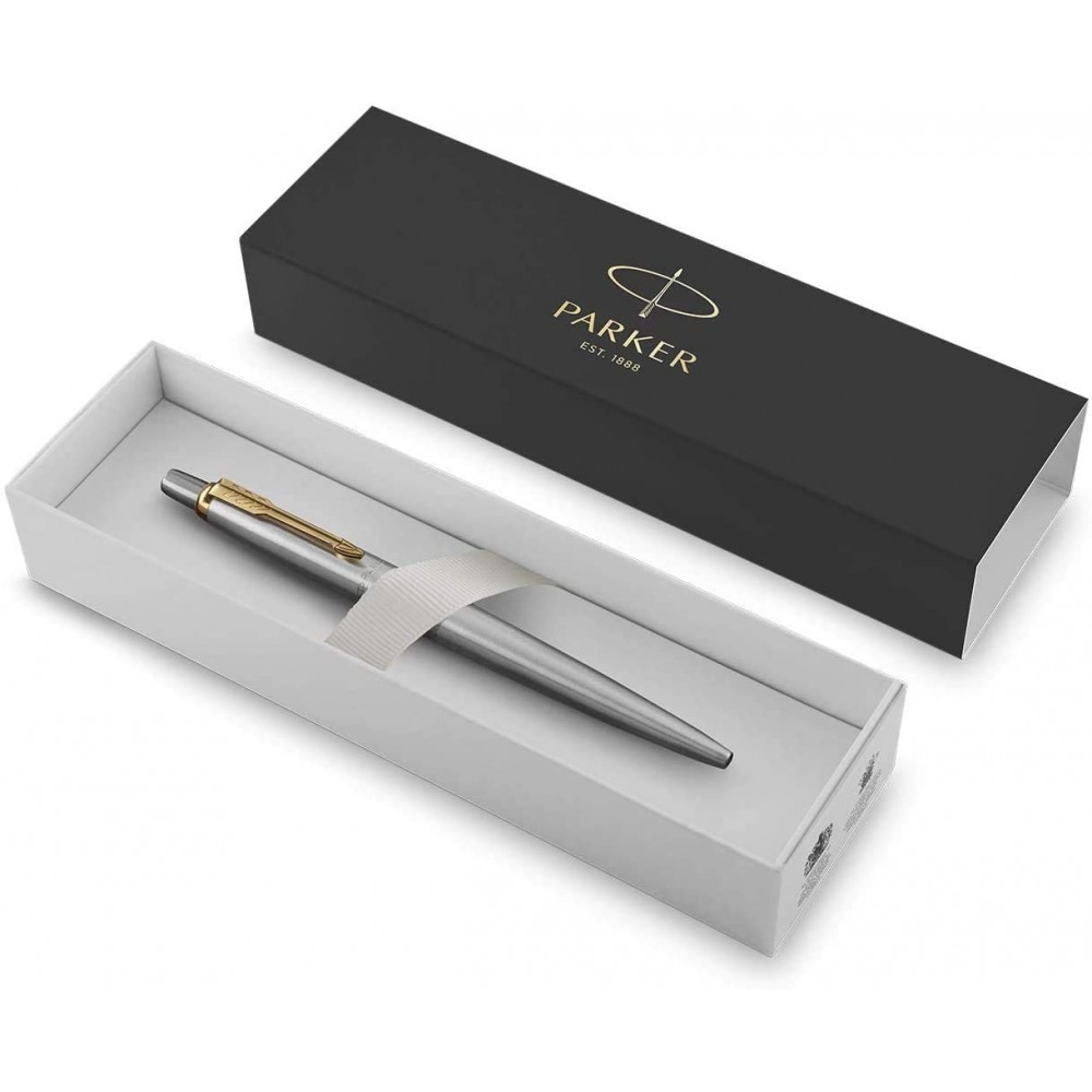 Ручка шариковая автоматическая "Parker Jotter Stainless Steel GT", 0.7 мм, серебристый, золотистый, стерж. синий - 3