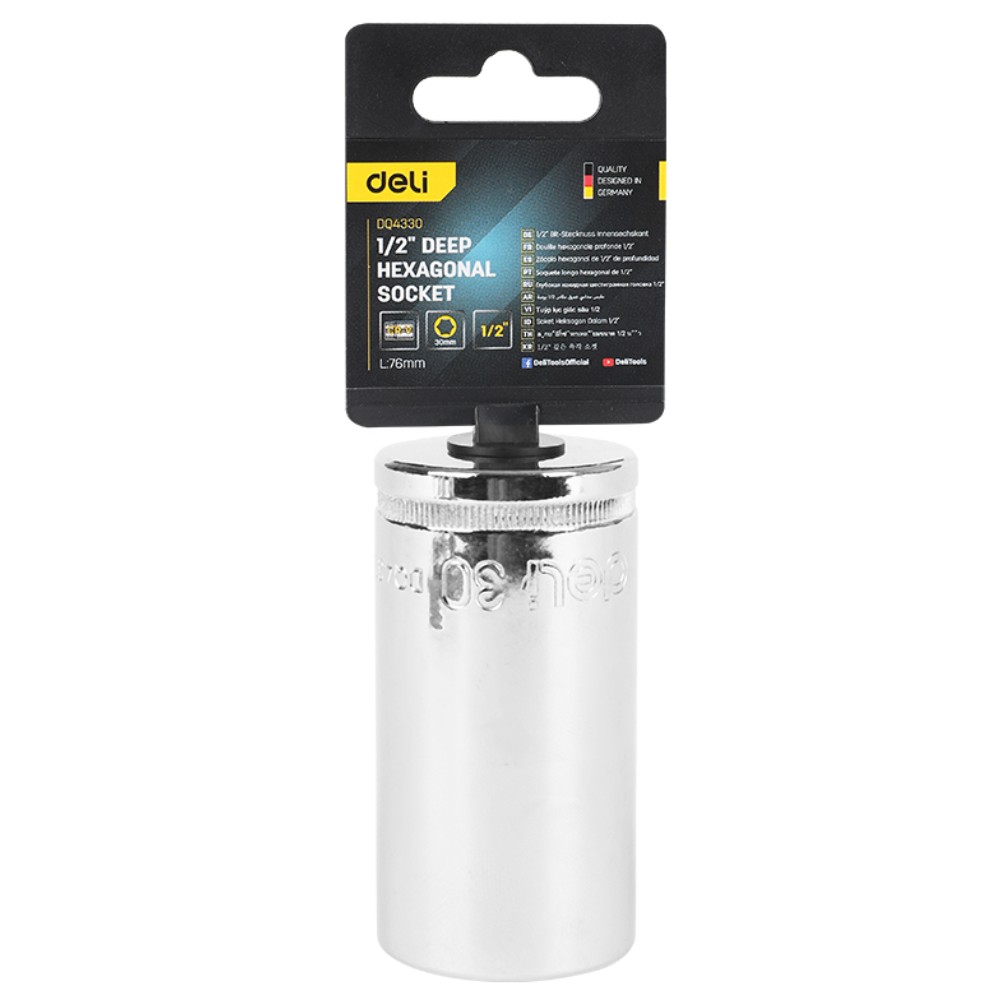 Головка торцевая шестигранная Deli YS EDQ4330 1/2", 30 мм, глубокая, серебристый