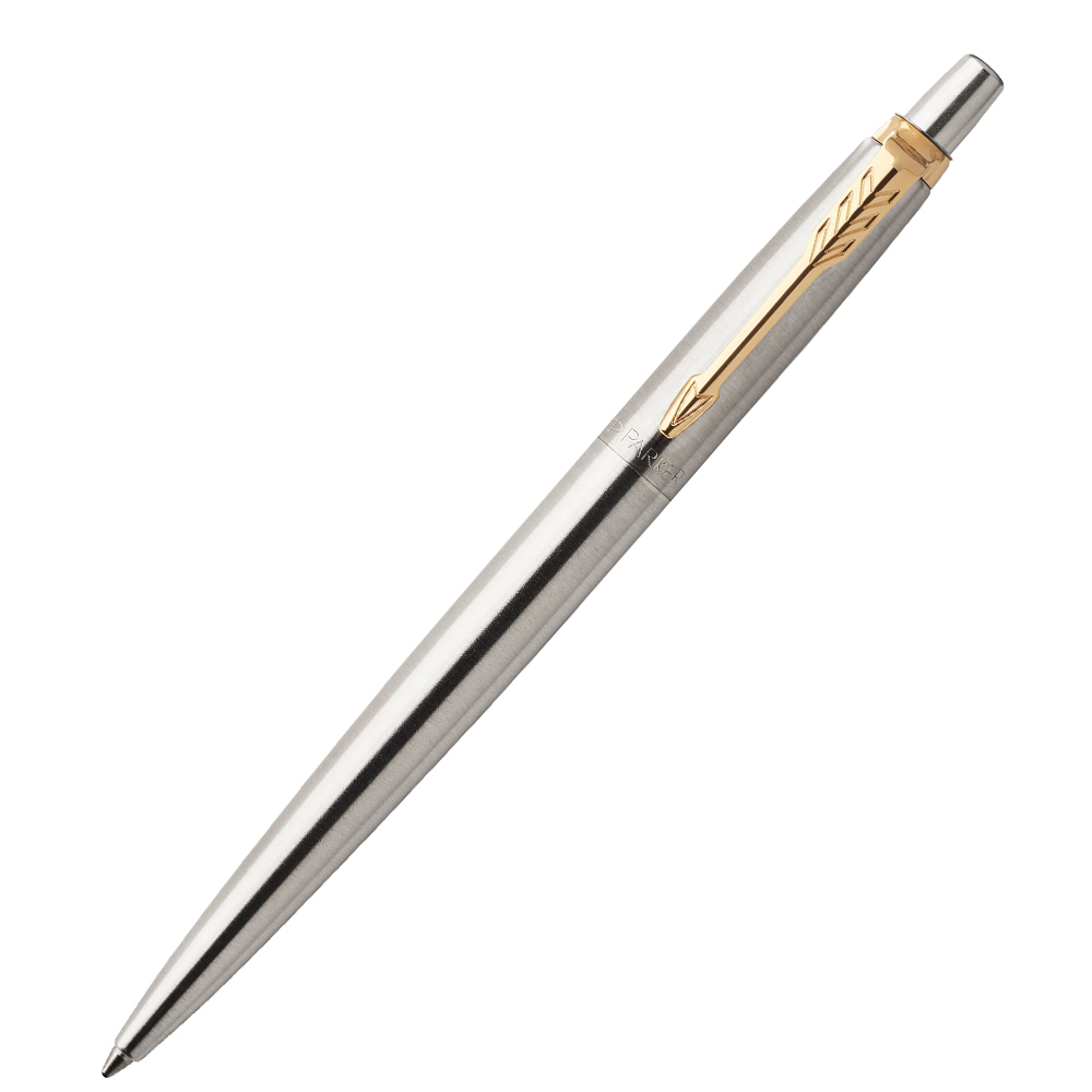 Ручка шариковая автоматическая "Parker Jotter Stainless Steel GT", 0.7 мм, серебристый, золотистый, стерж. синий