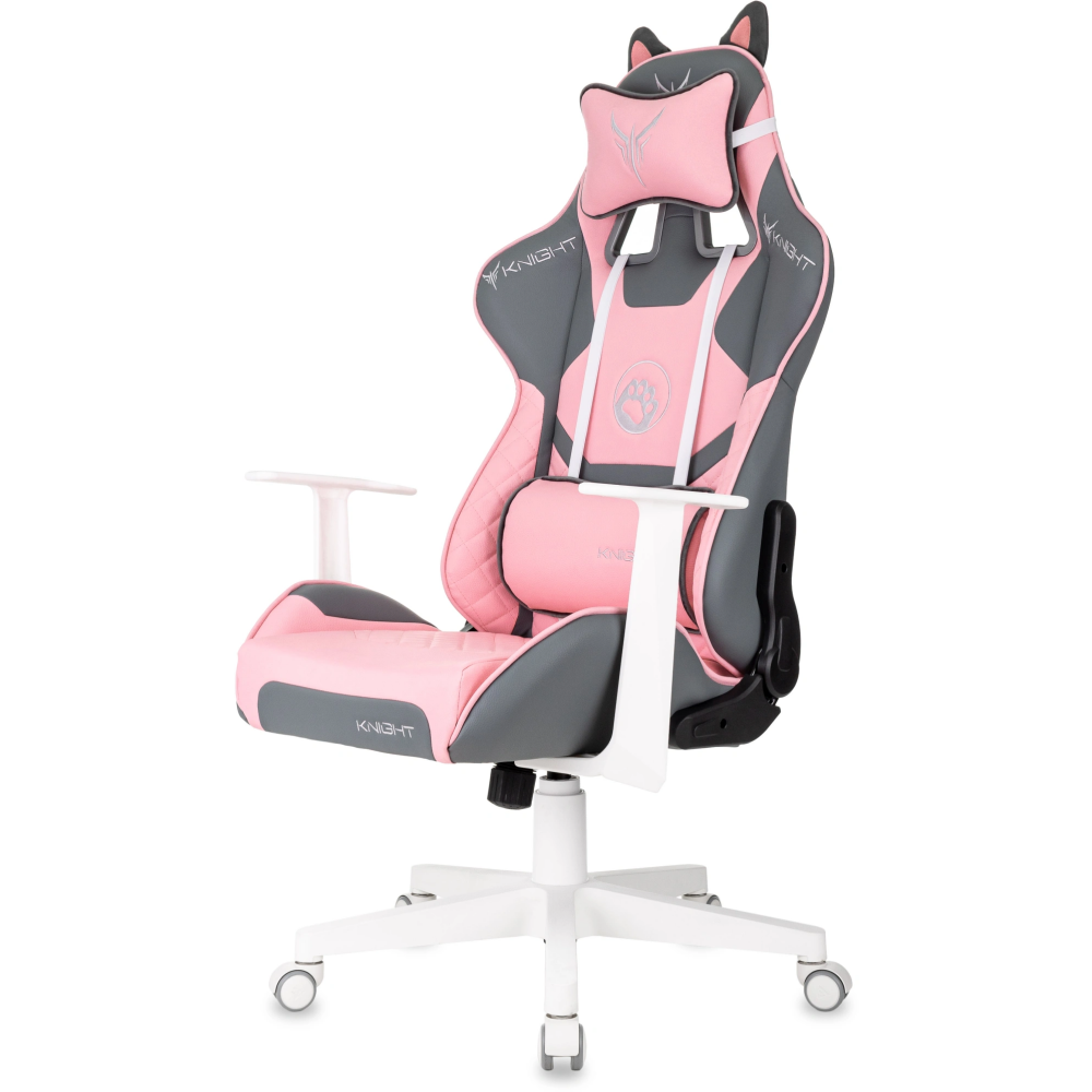 Кресло игровое Бюрократ Knight "Catzy", экокожа, пластик, серый, розовый - 7