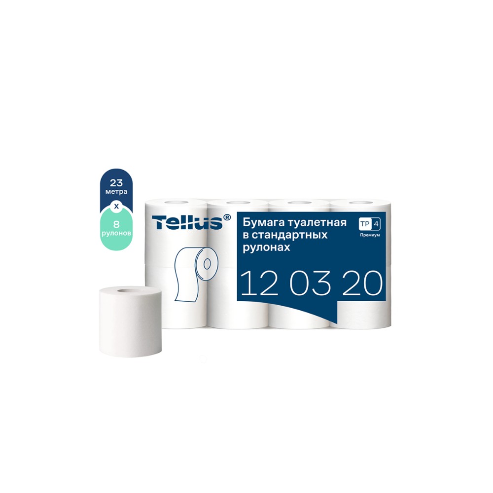 Бумага туалетная Tellus Премиум TP4, 8 рулонов, 23 м, 2 слоя - 2
