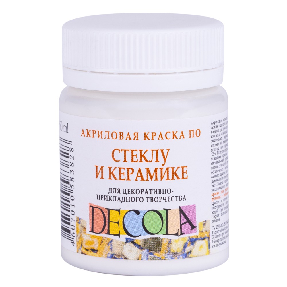 Краска акриловая по стеклу и керамике "Декола", 104 белая, 50 мл., банка