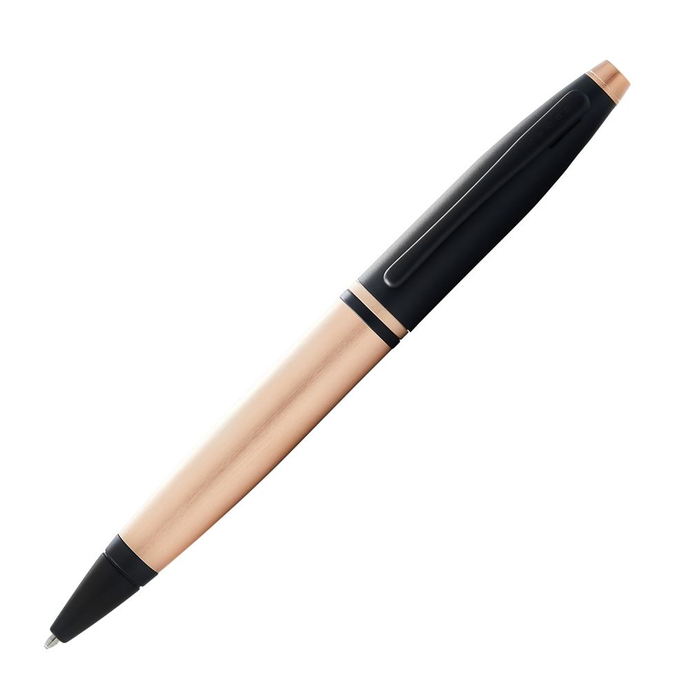 Ручка шариковая автоматическая "Cross Calais Brushed Rose Gold Plate&Black Lacquer", 0.7 мм, розовое золото, черный, стерж. черный