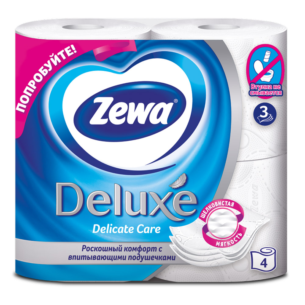 Бумага туалетная "Zewa Deluxe", 3 слоя, 4 рулона
