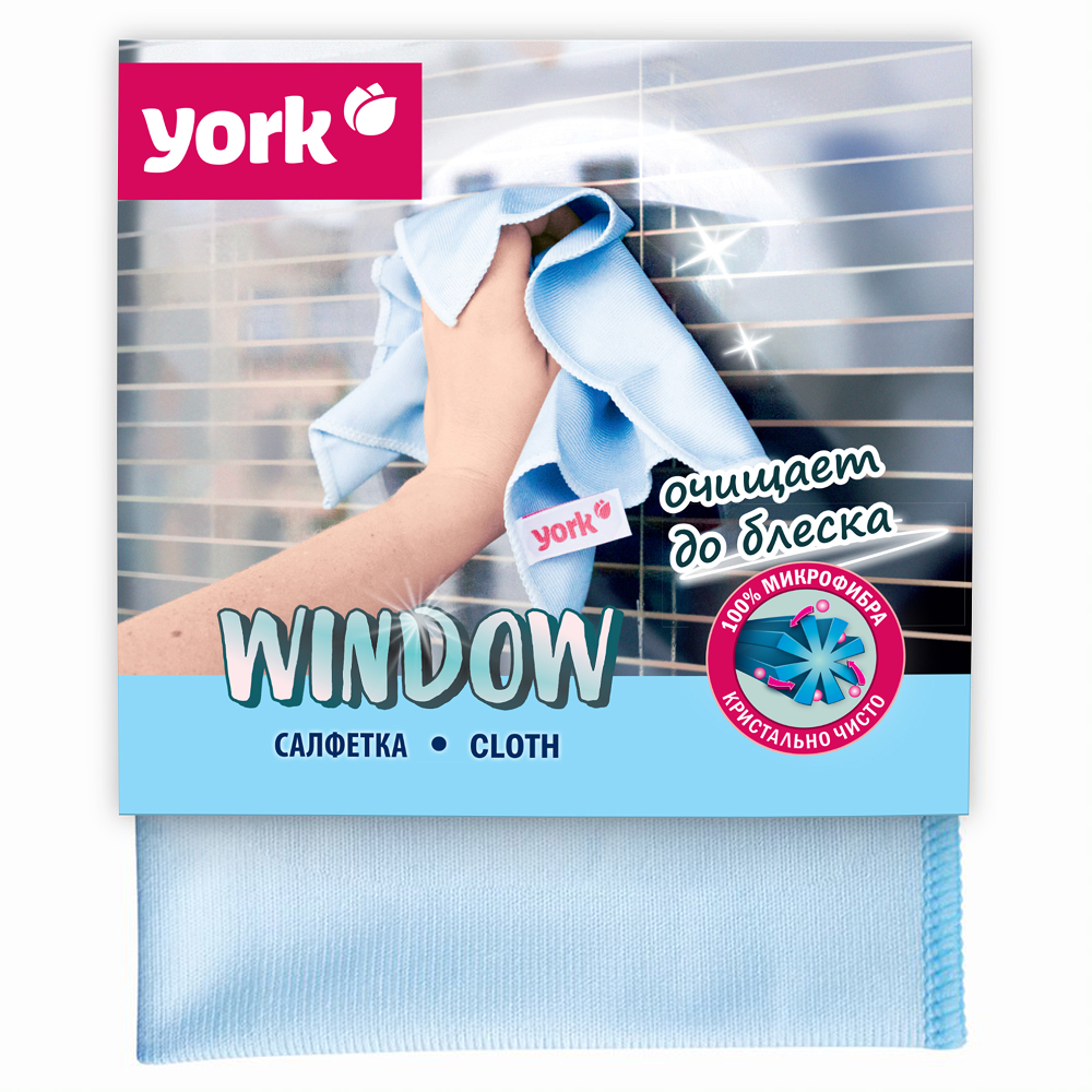 Салфетка для окон и стекла из микроволокна "YORK Window" 30 x 30 см, голубой - 3